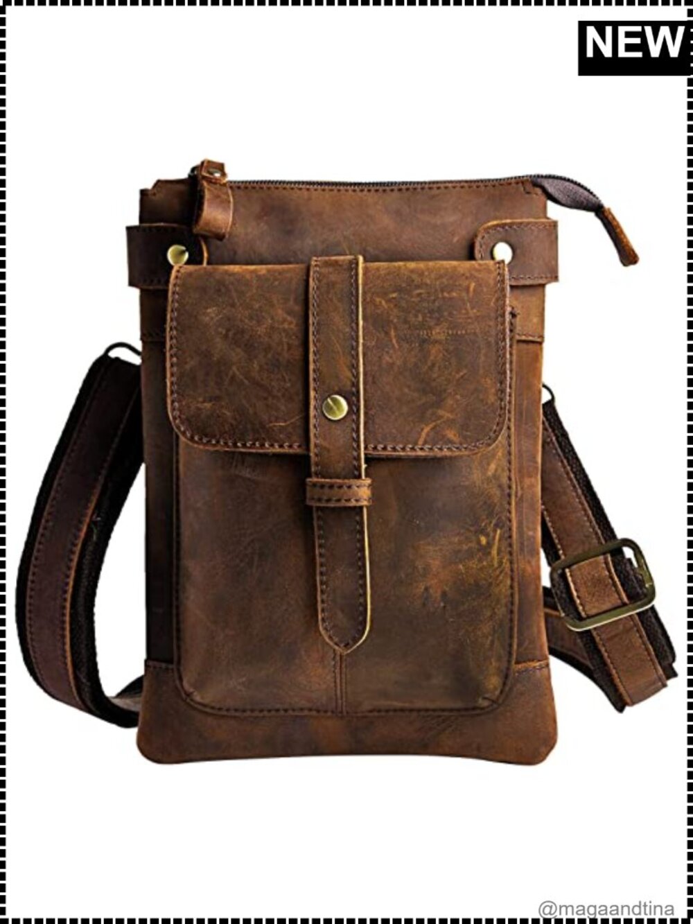Genuine Leather Fanny Messenger Bag Small Shoulder Satchel Waist Pack